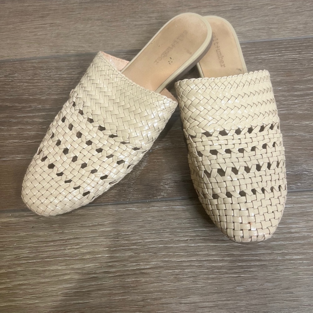 Anthropologie Salt + Umber Lily Handwoven Leather Women's Mules Sz 7
